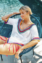Load image into Gallery viewer, White Cover Up with Rainbow Crochet Trim
