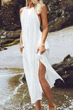 Load image into Gallery viewer, White Halter Backless Cover Up with Tassels
